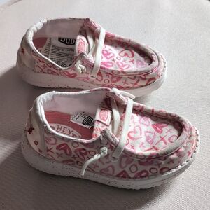 Hey Dude Kids Moccasins with Pink Heart Pattern